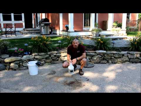 Muriatic acid removing a rust stain From concrete 1