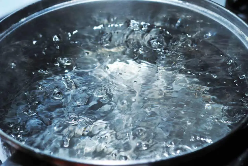 pan full of boiling water