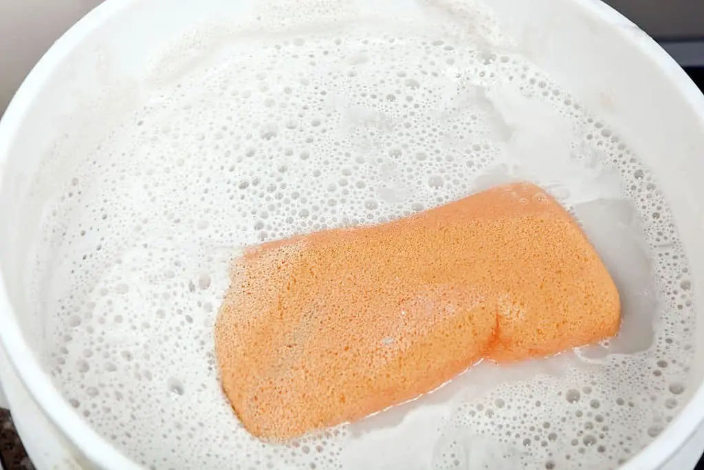 sponge in soapy water