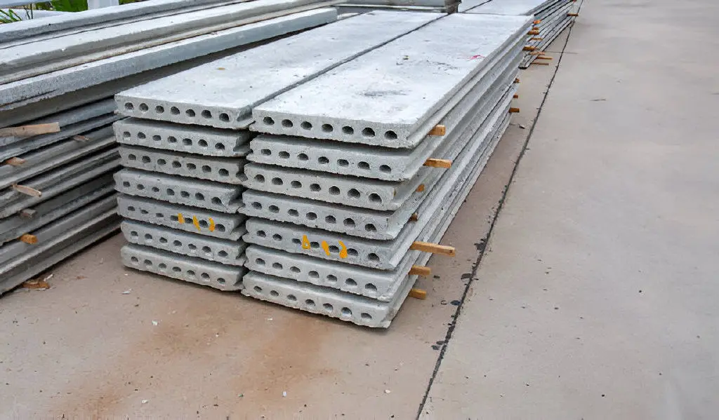 stack of precast reinforced concrete slabs in house construction